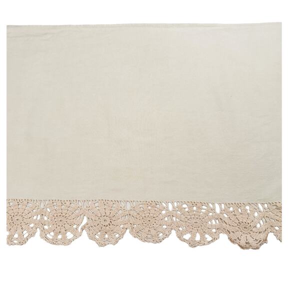 Table Runner Beige Dresser Scarf Crocheted Edge Pinwheel Cutout 63x19 Vintage - Picture 5 of 11